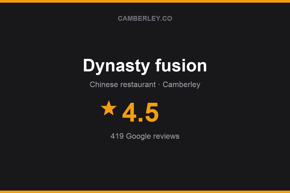 Branded Camberley.co rating card for Dynasty fusion: 4.5 stars, 419 Google reviews