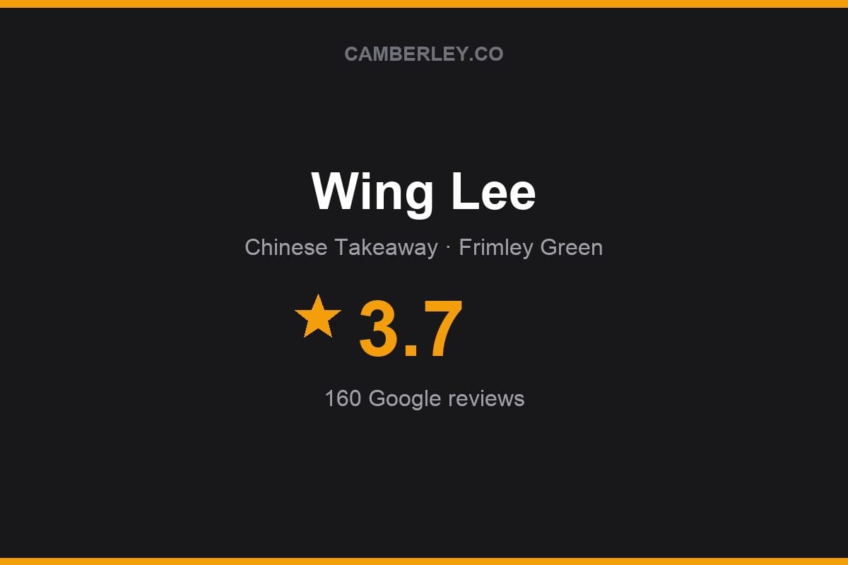 Branded Camberley.co rating card for Wing Lee: 3.7 stars, 160 Google reviews