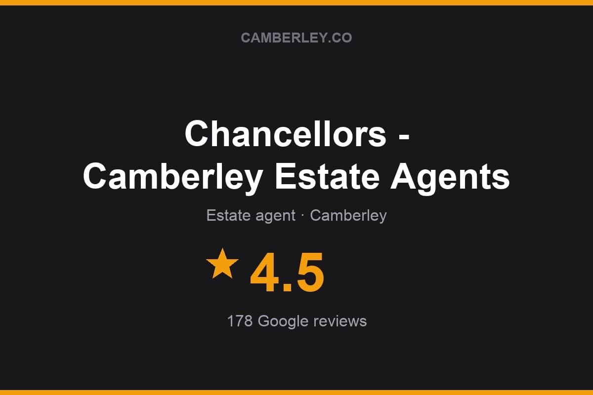 Branded Camberley.co rating card for Chancellors - Camberley Estate Agents: 4.5 stars, 178 Google reviews