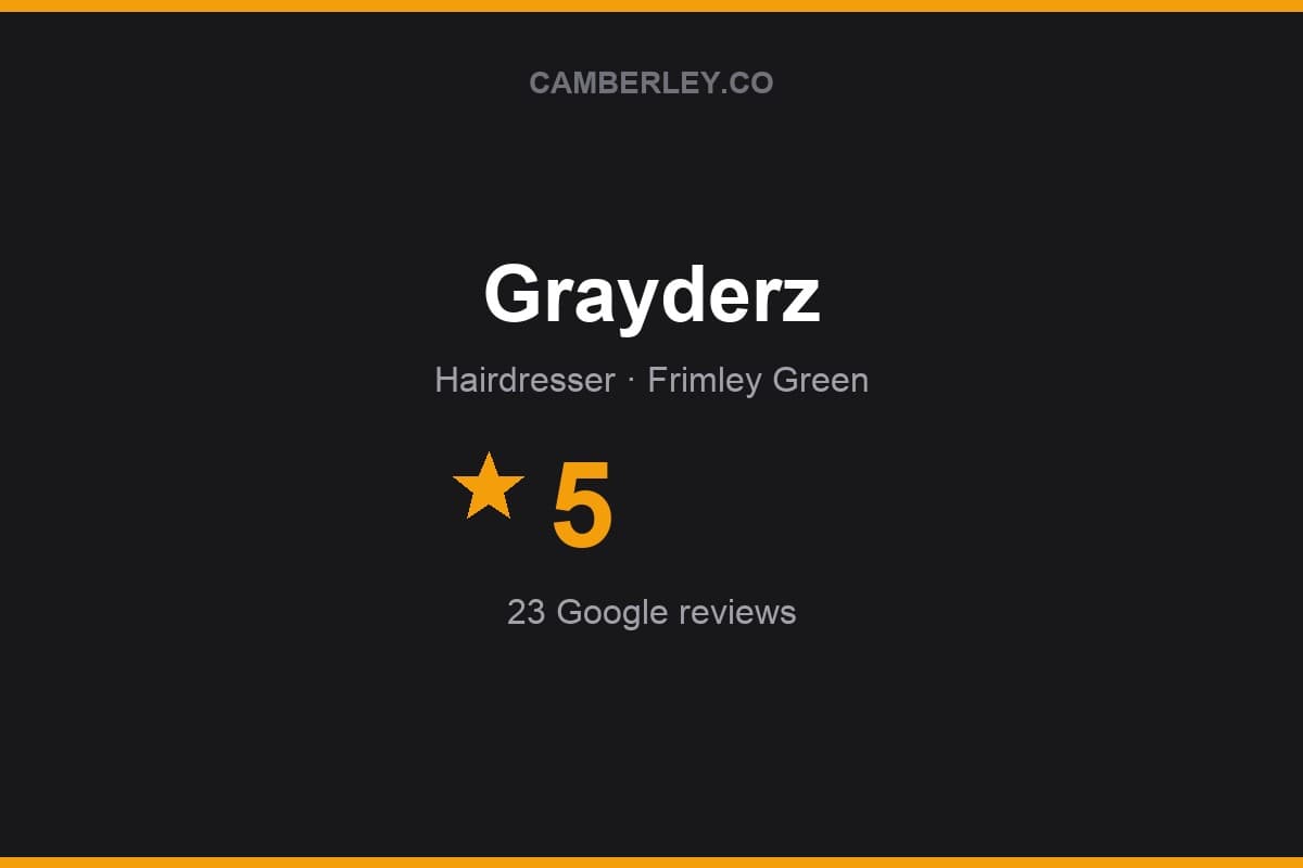 Branded Camberley.co rating card for Grayderz: 5 stars, 23 Google reviews